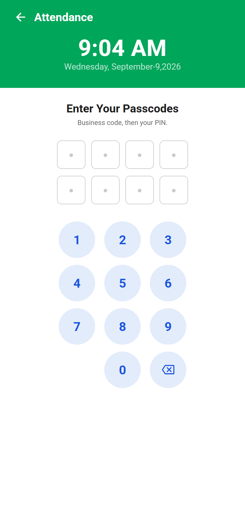 Business Code, Then PIN screenshot
