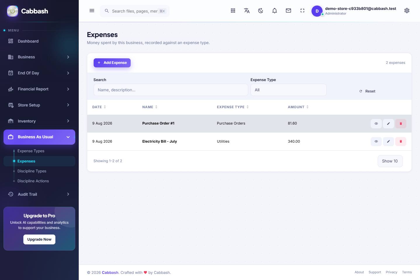 Expenses screenshot
