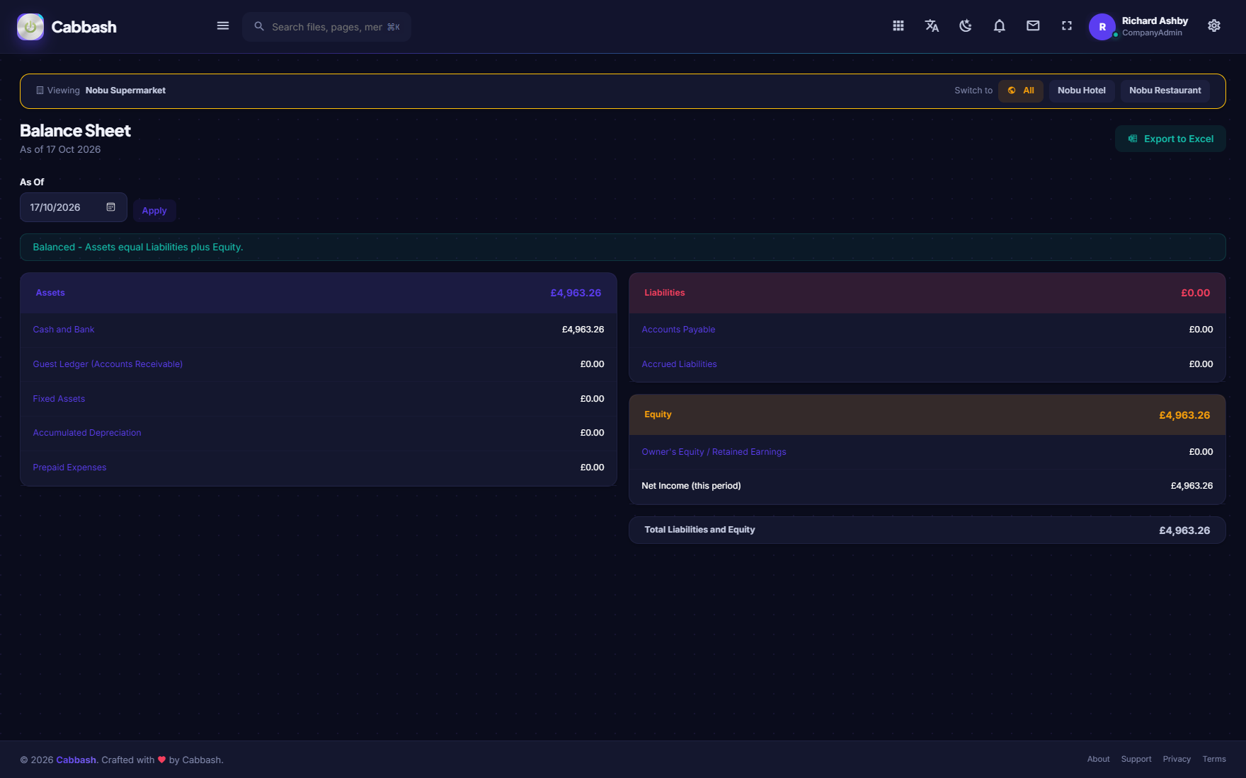 Balance Sheet screenshot