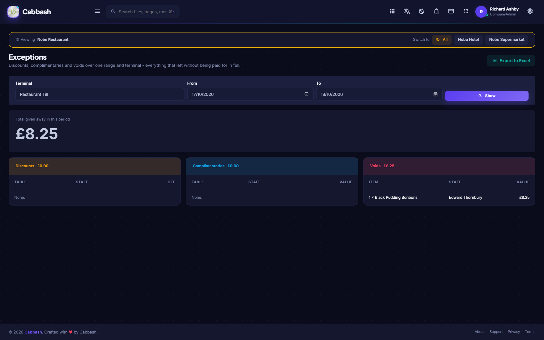 Exceptions screenshot