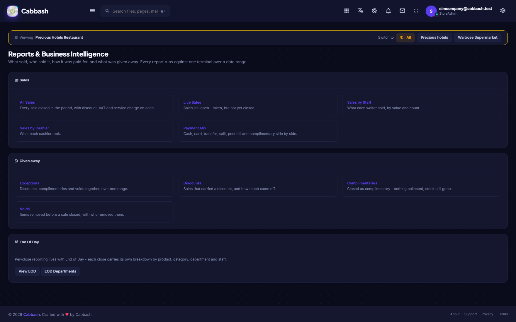 Reports Landing screenshot