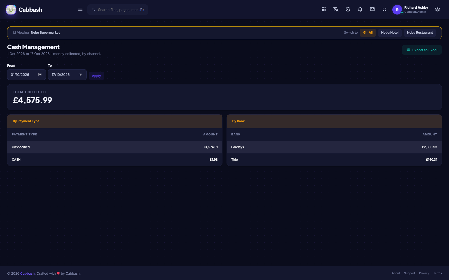 Cash Management screenshot