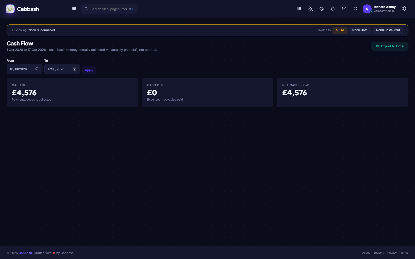 Cash Flow screenshot
