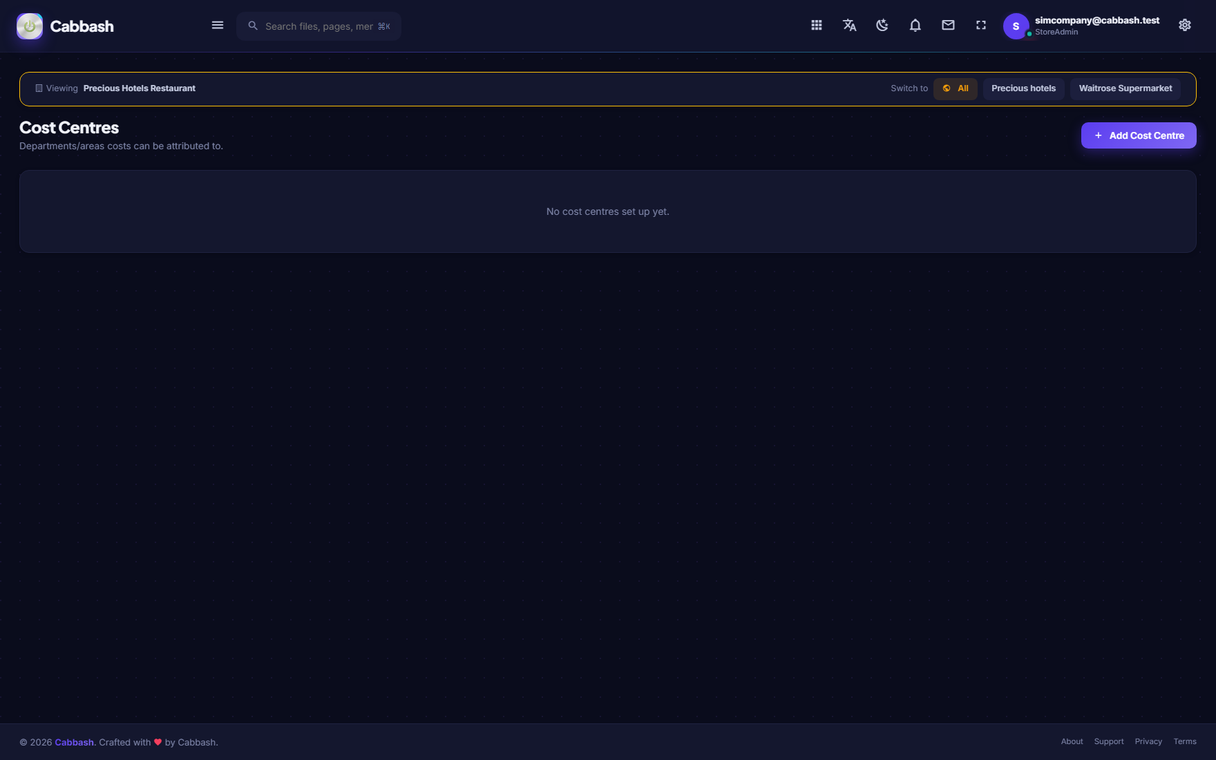 Cost Centres screenshot