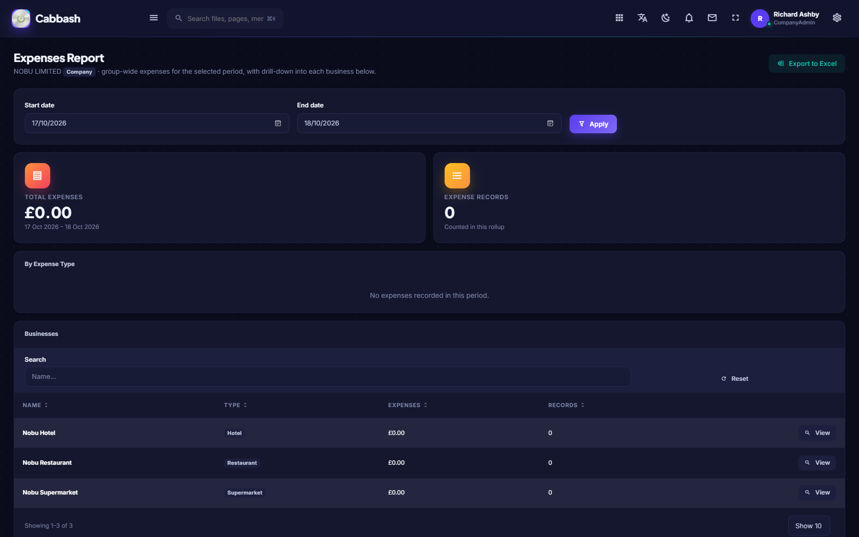 Expenses Report screenshot