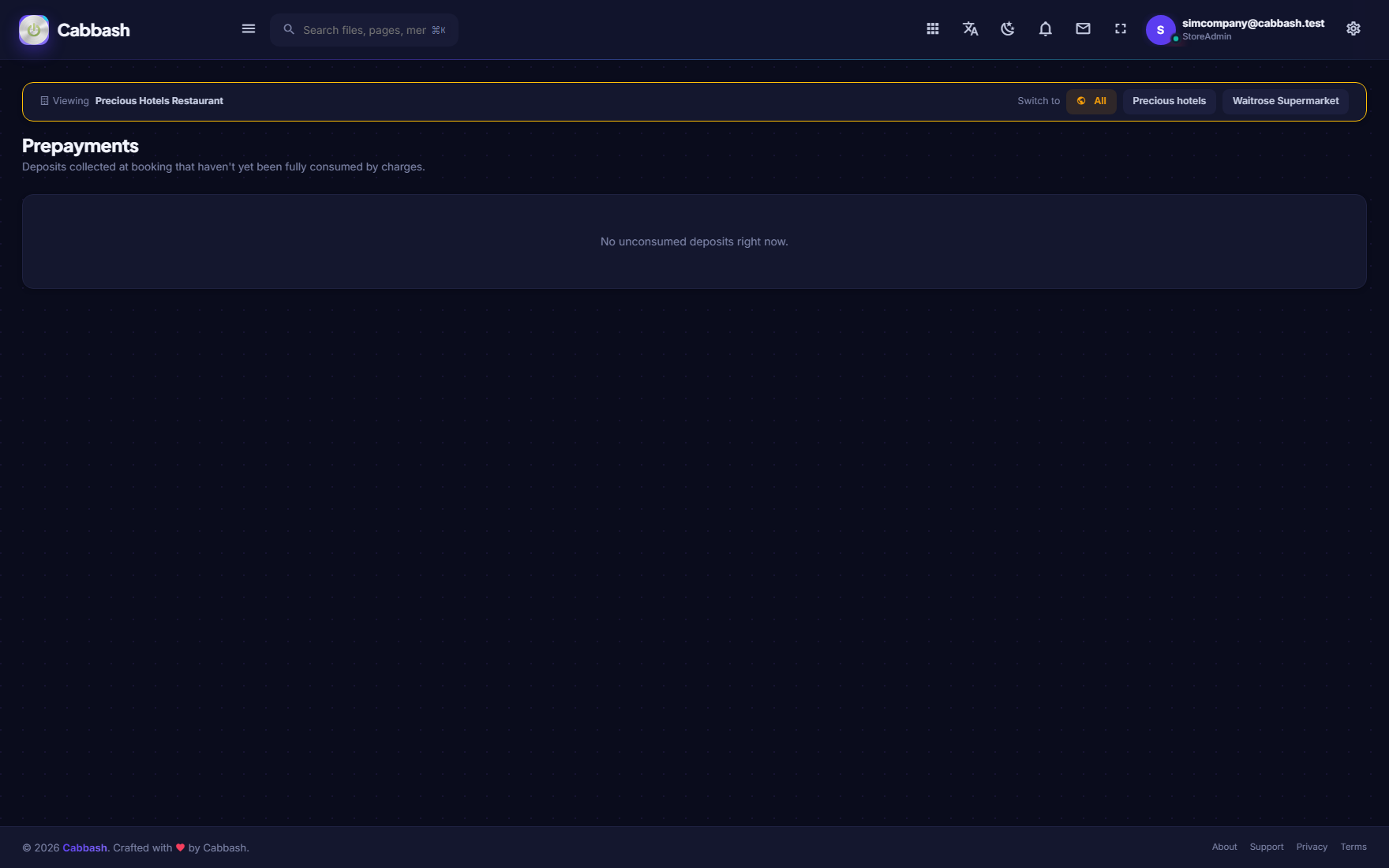 Prepayments screenshot