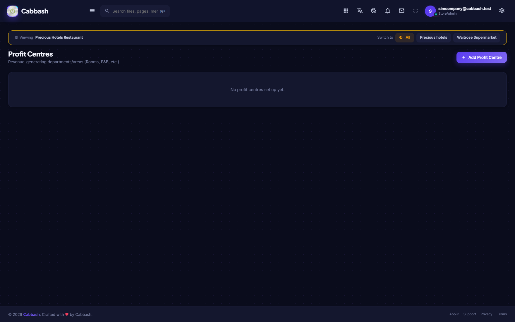 Profit Centres screenshot