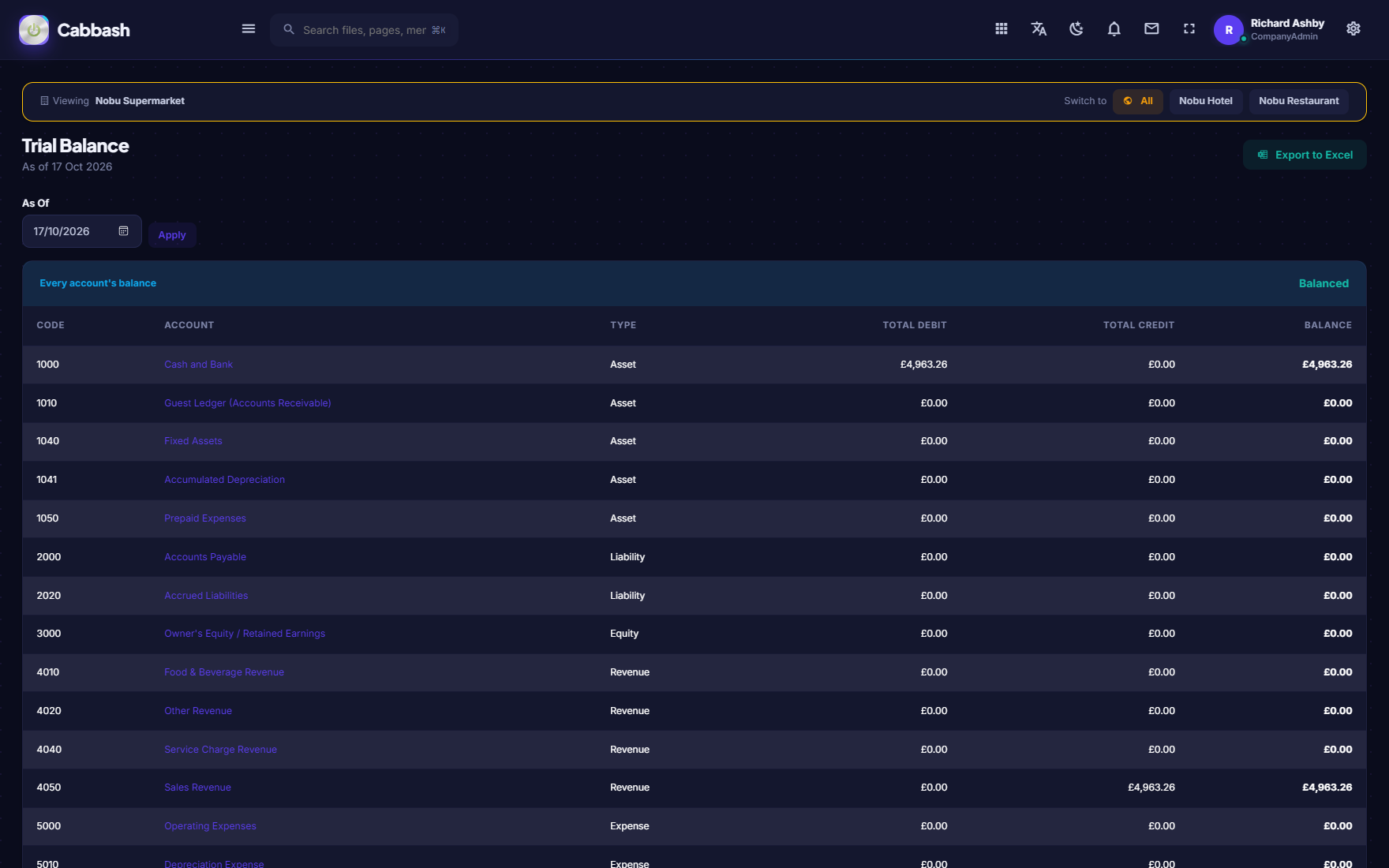 Trial Balance screenshot
