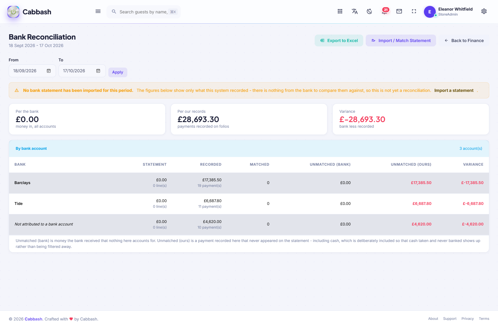 Bank Reconciliation screenshot