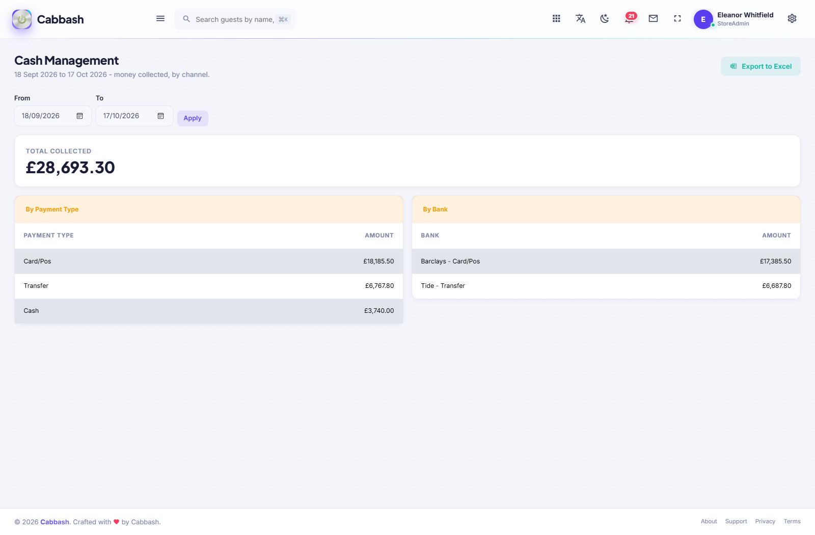 Cash Management screenshot