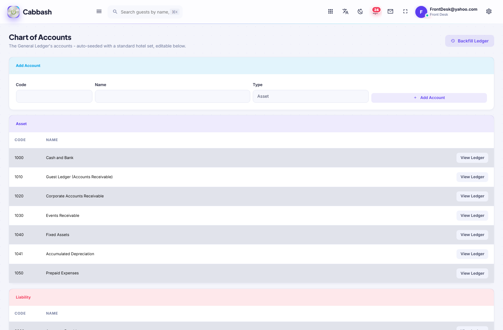 Chart of Accounts screenshot