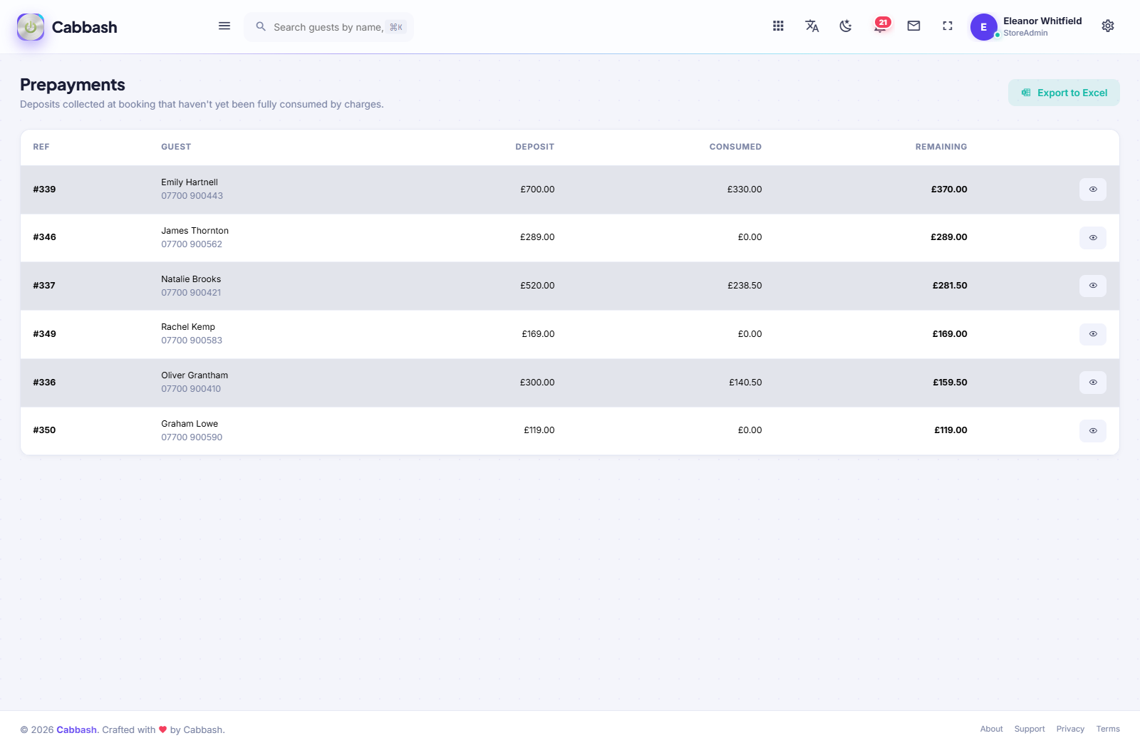 Prepayments screenshot