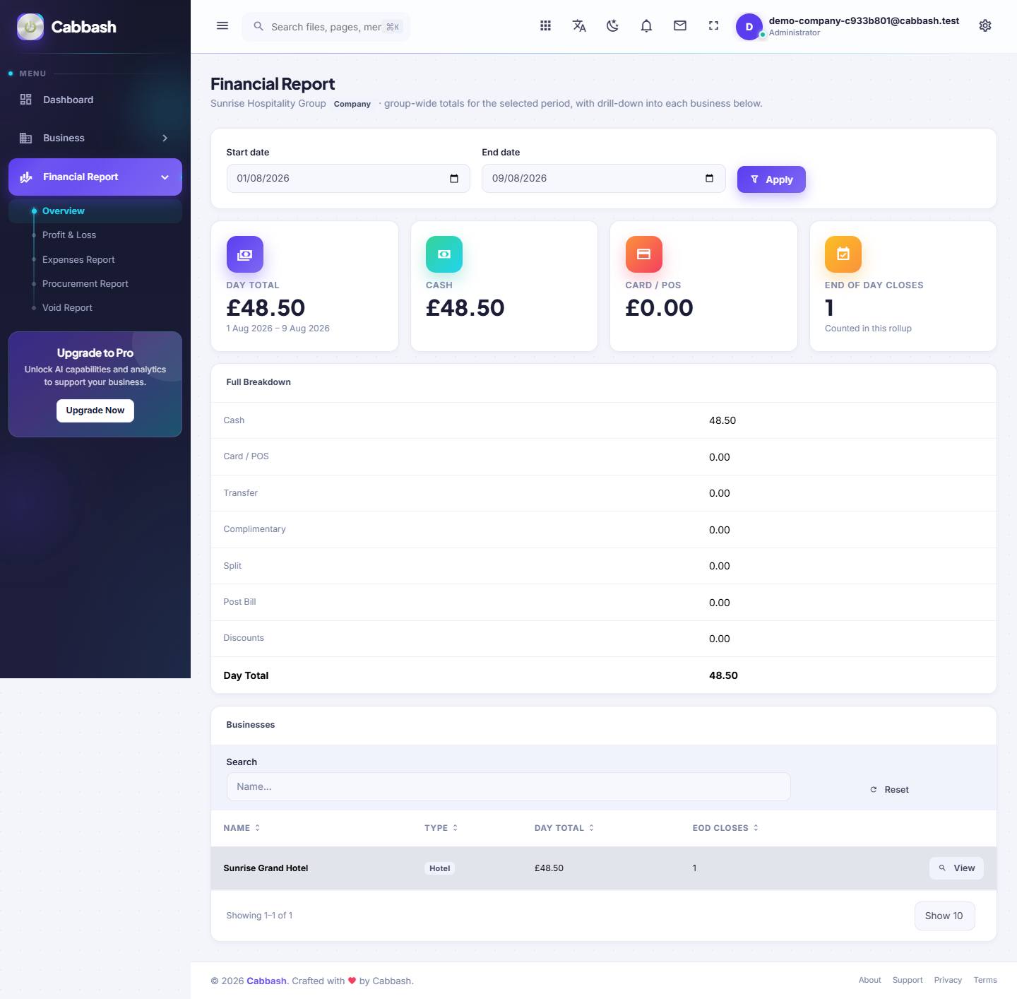 Financial Report screenshot