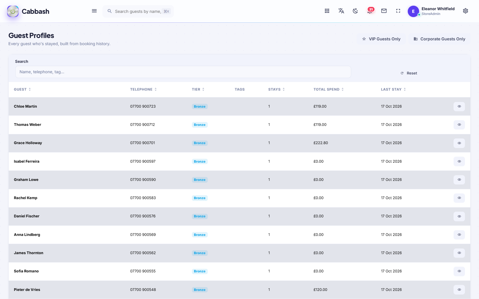 Guest CRM screenshot