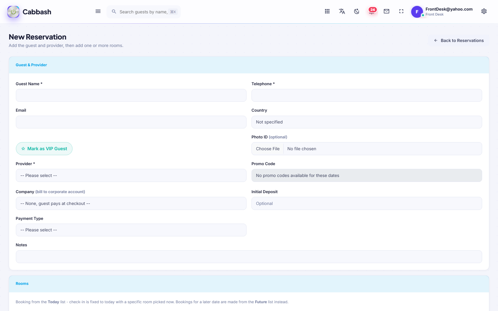 New Booking screenshot