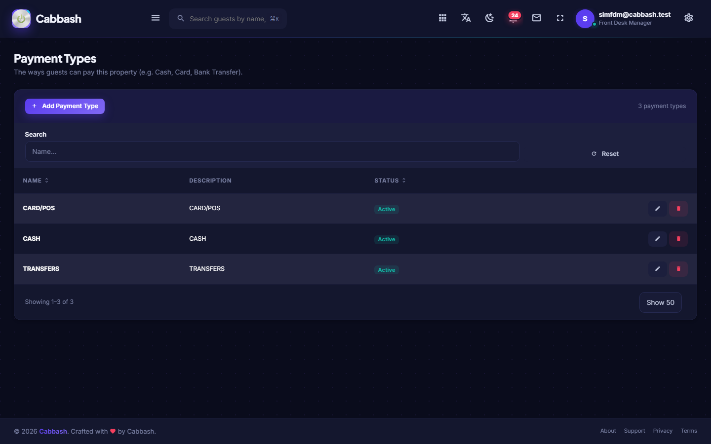 Payment Types screenshot