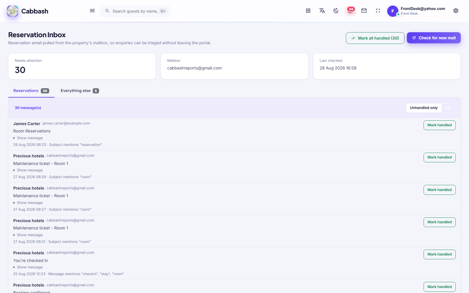 Reservation Inbox screenshot
