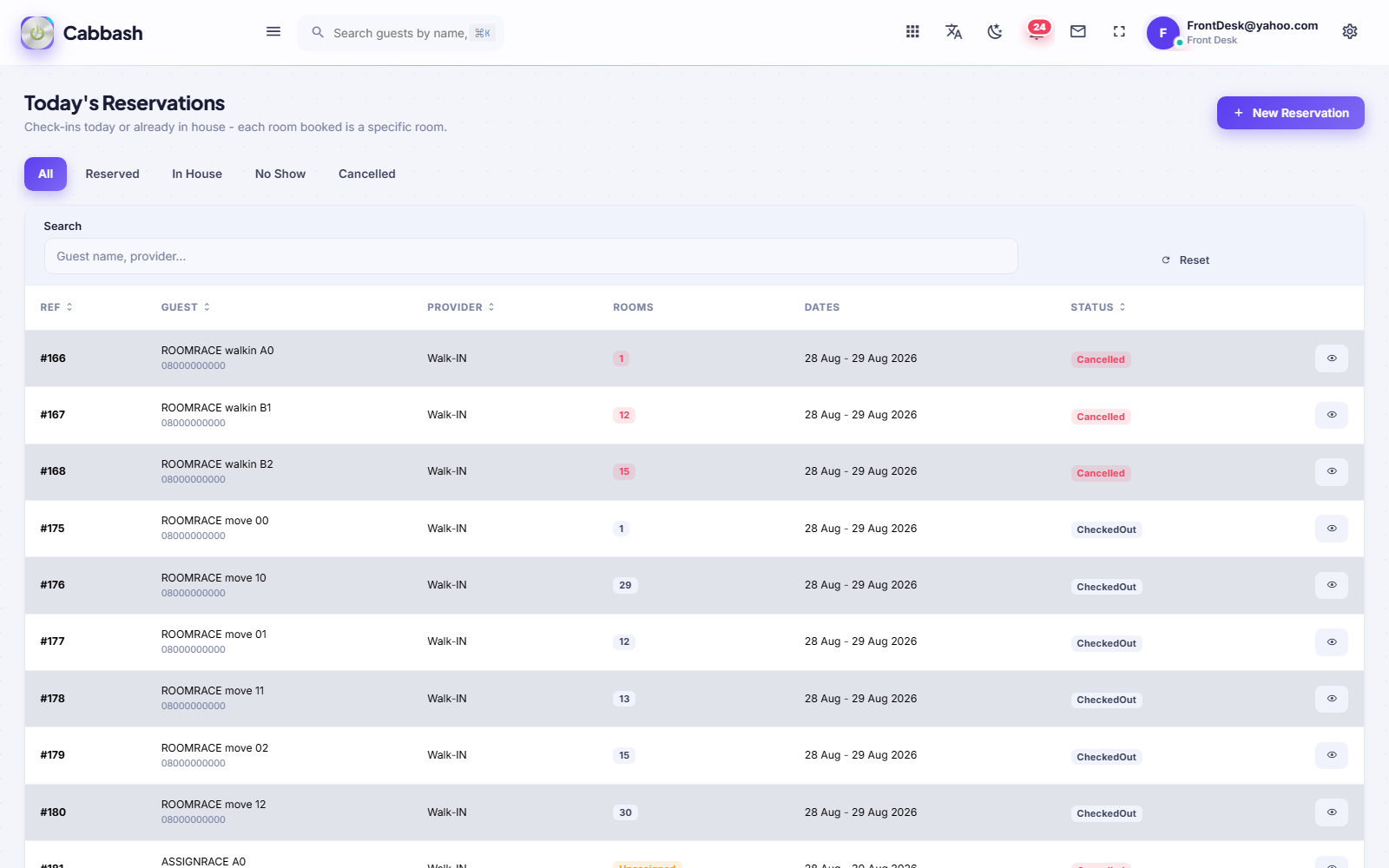 Today's Reservations screenshot