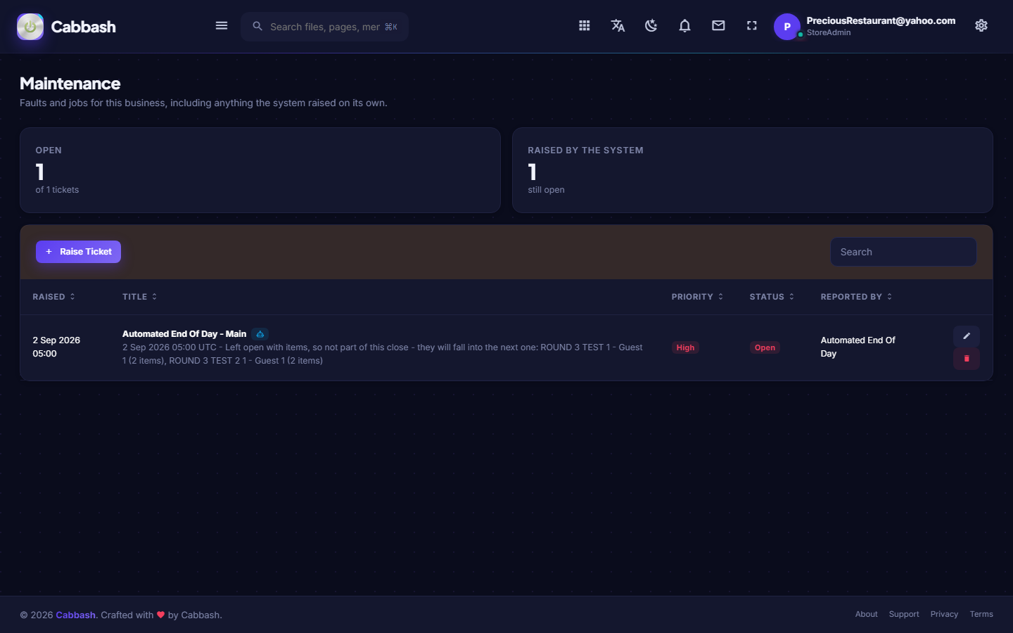Maintenance screenshot