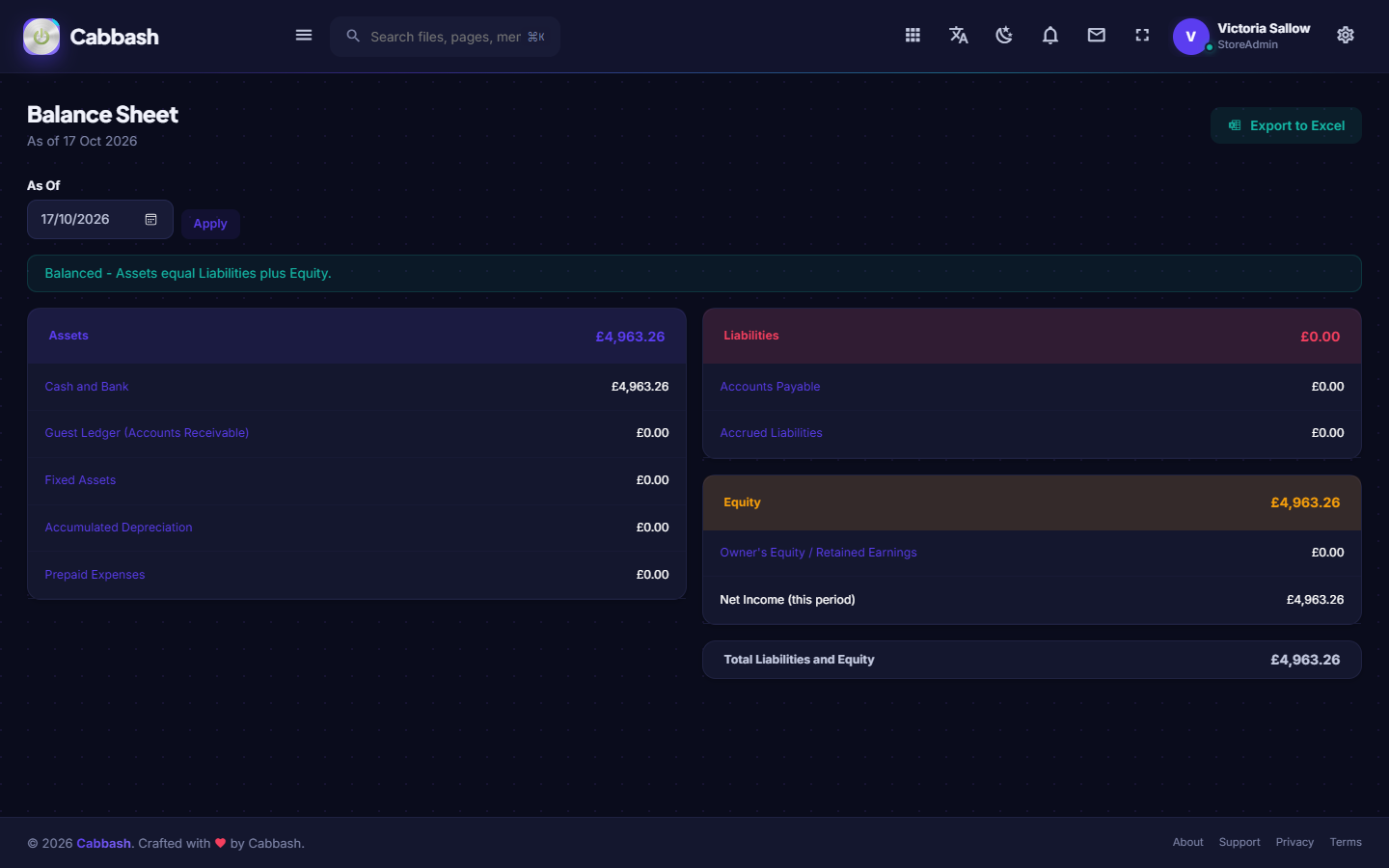 Balance Sheet screenshot