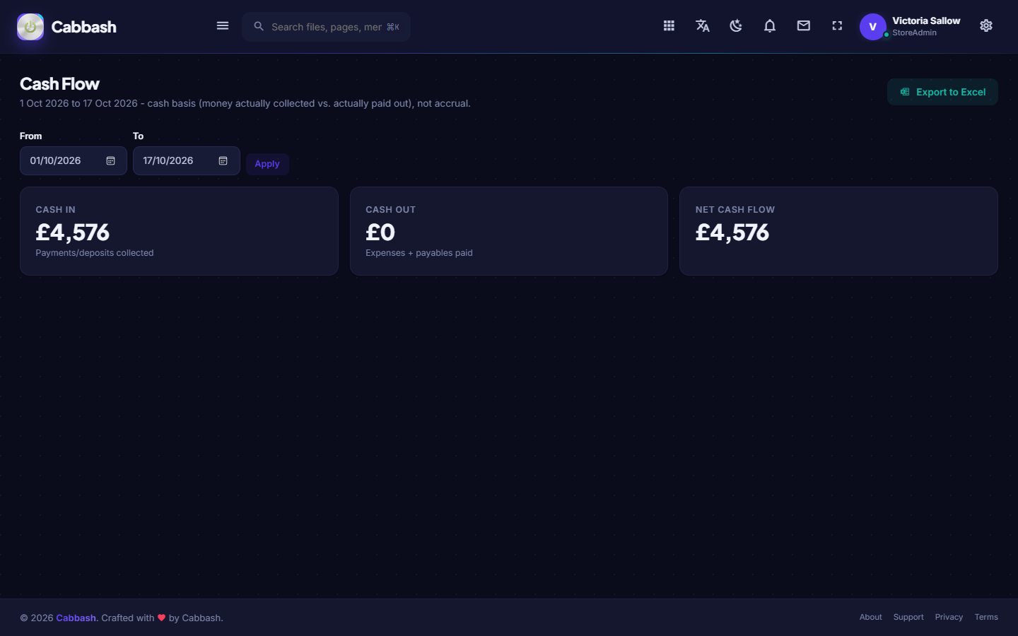 Cash Flow screenshot