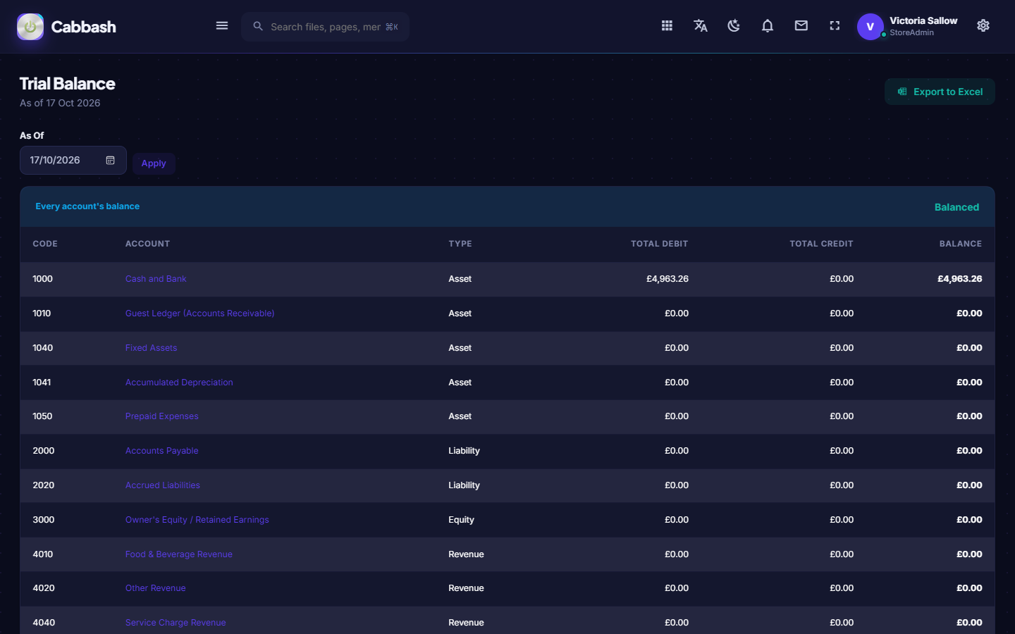 Trial Balance screenshot