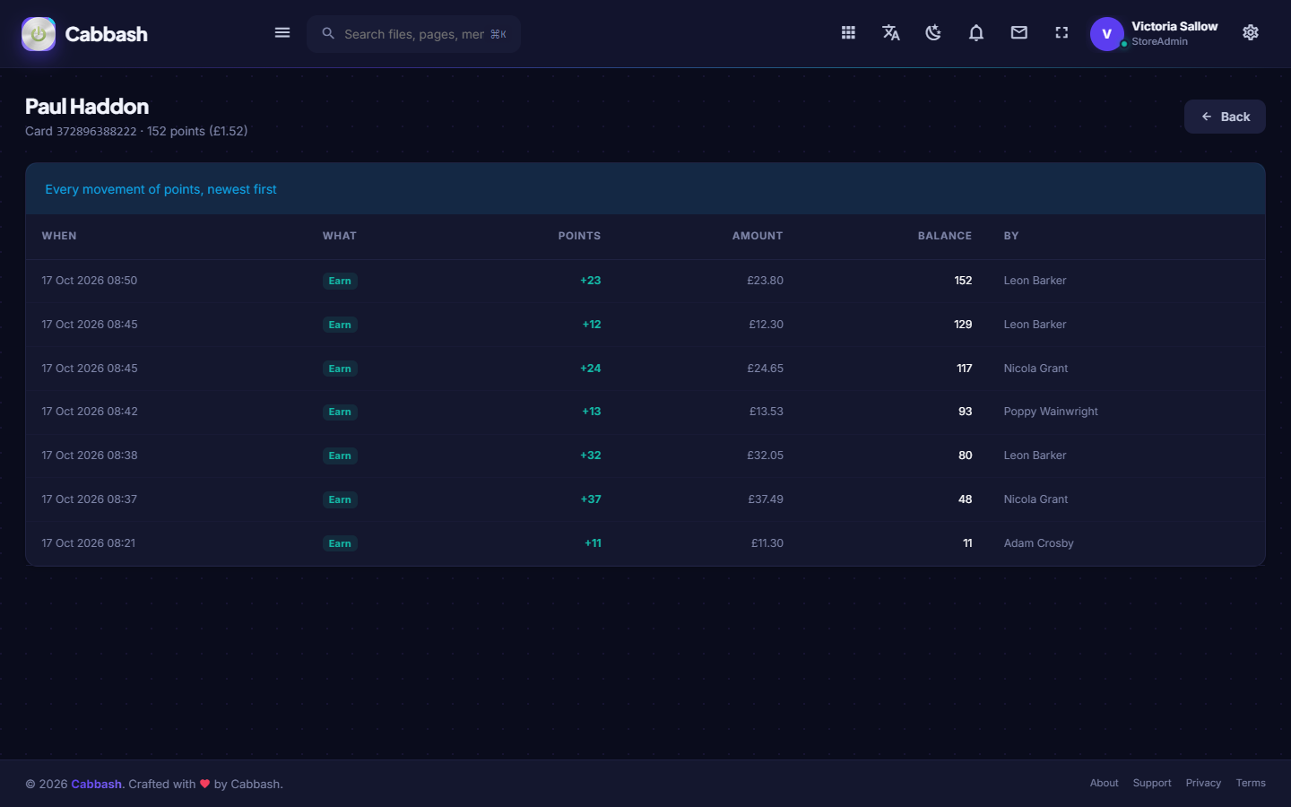Points History screenshot