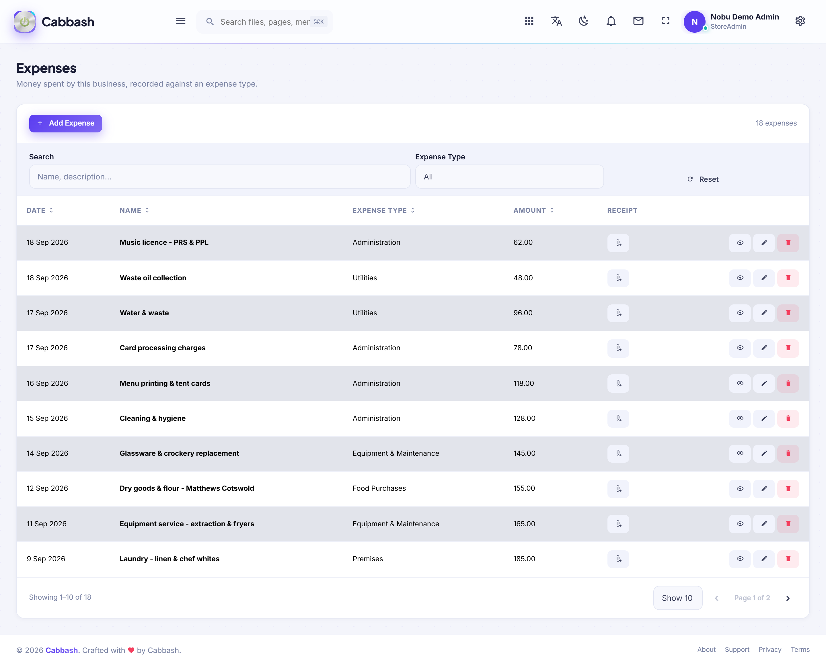 Expenses screenshot