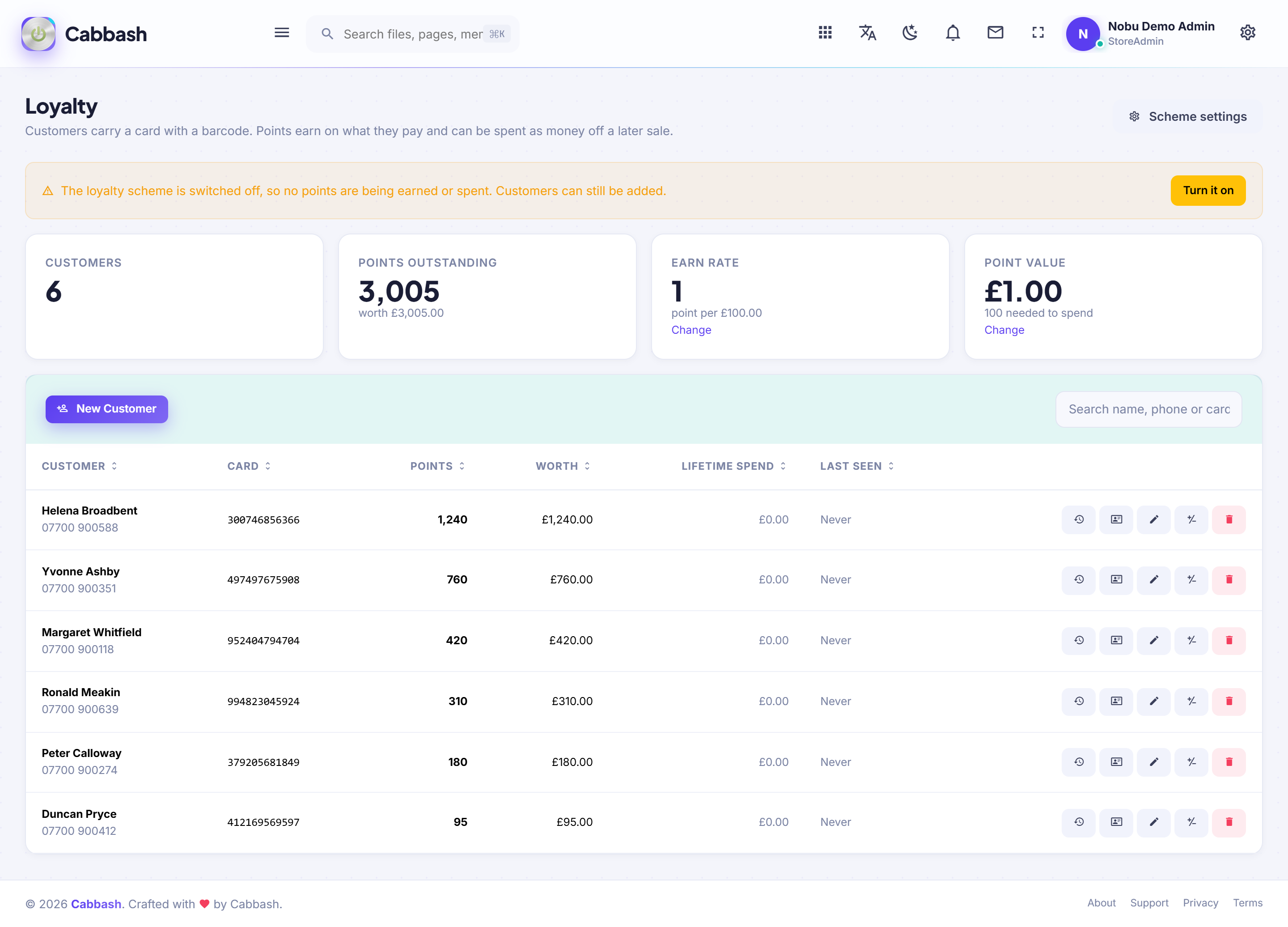 Loyalty Customers screenshot