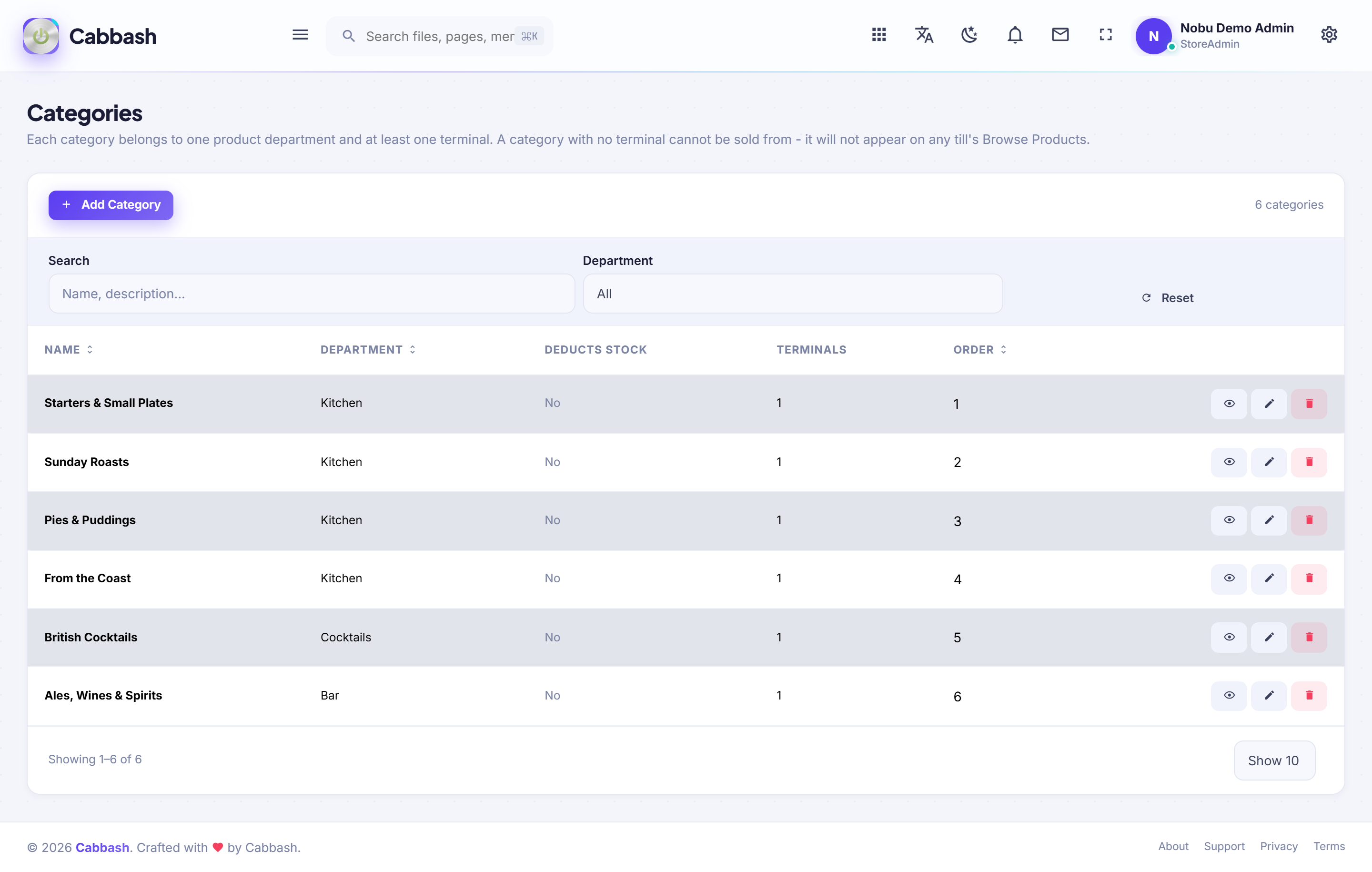 Categories screenshot