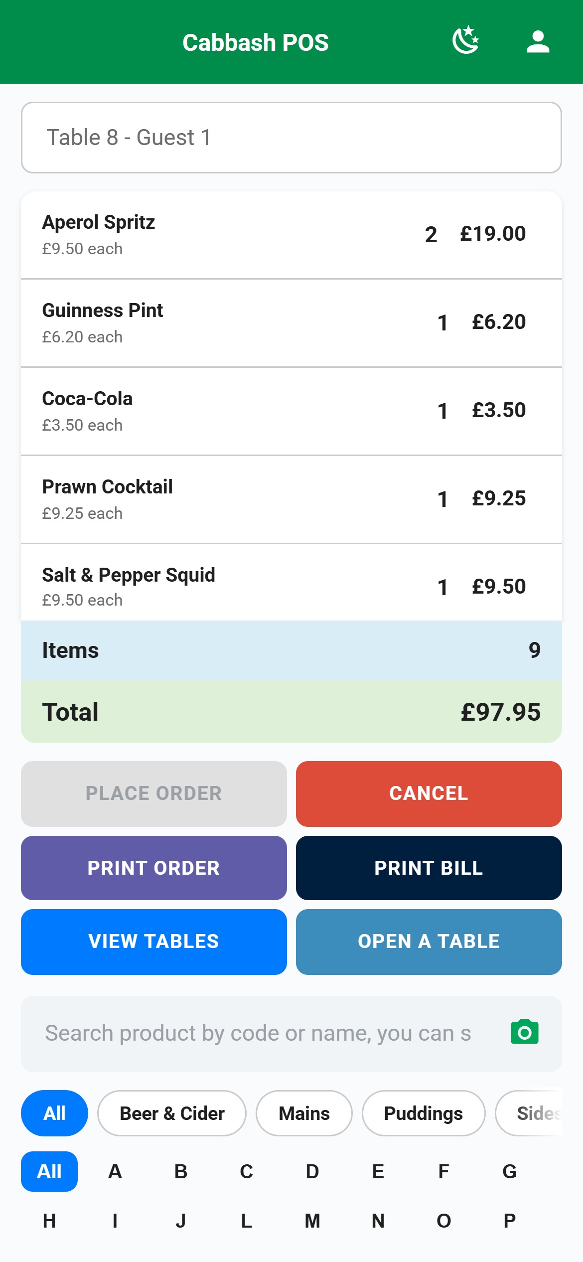 Order & Cart screenshot