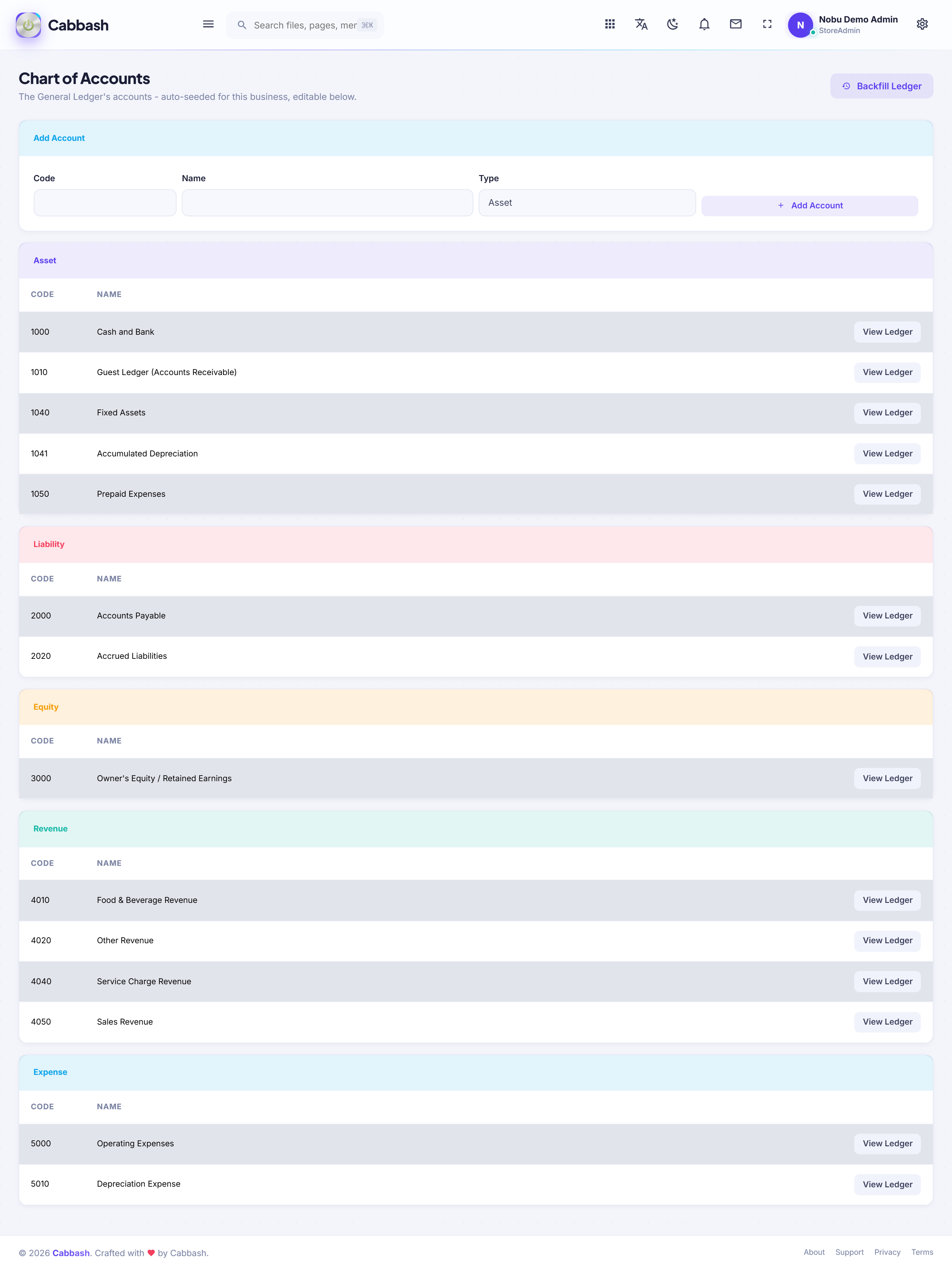Chart of Accounts screenshot