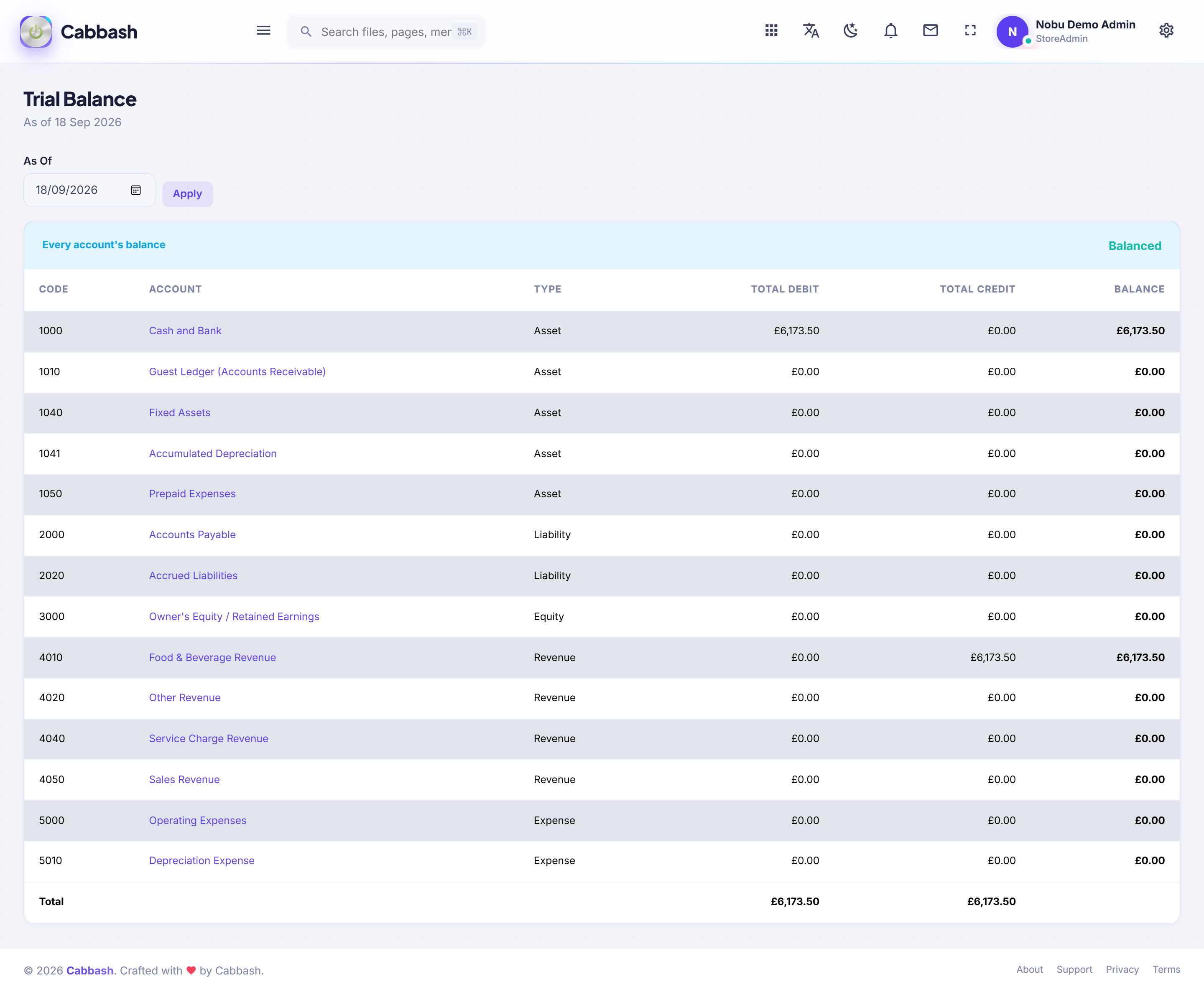 Trial Balance screenshot