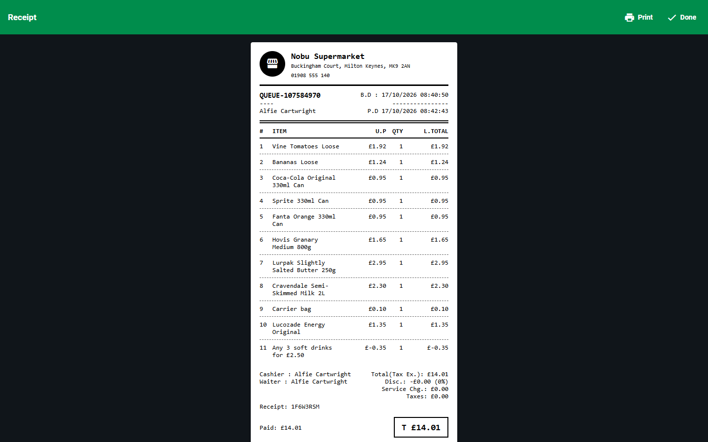 The Receipt screenshot