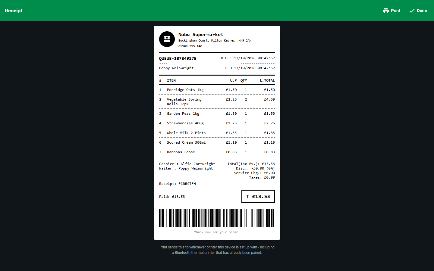 A Reprinted Receipt screenshot